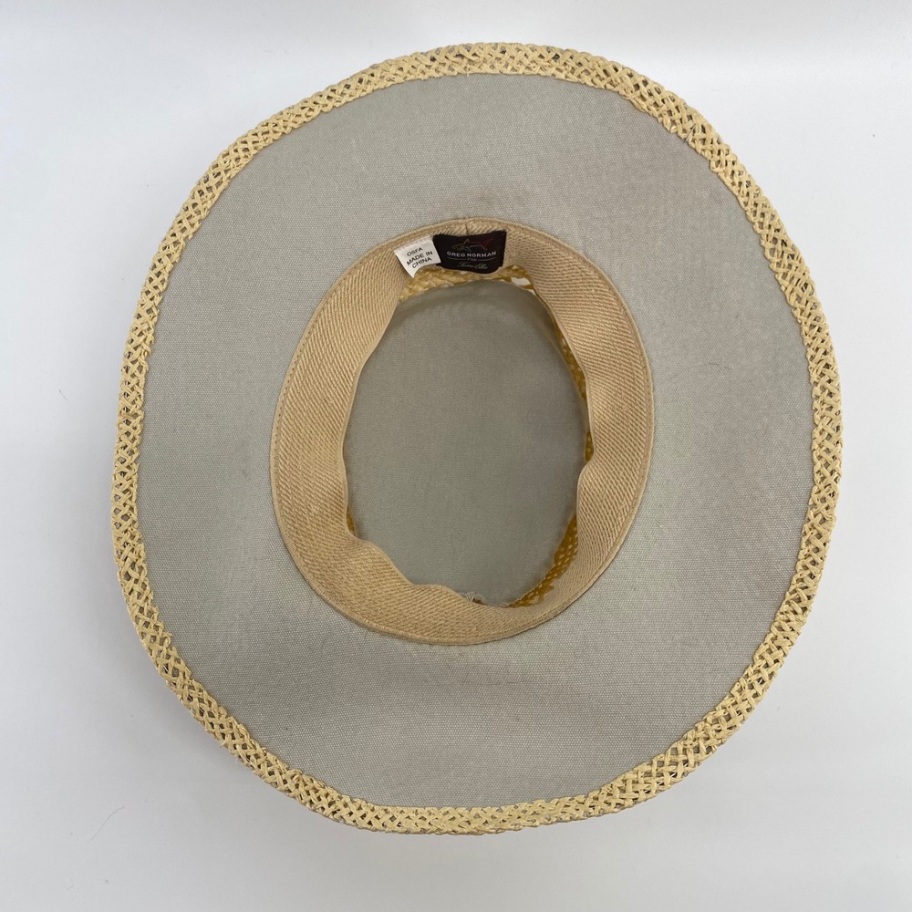 Greg Norman for Tasso Elba Straw Sun Hat Tan Black Band Shark Logo OSFA - Picture 4 of 6